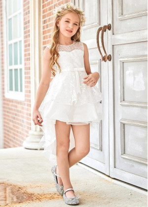 Lovely Ivory Embroidery Lace Tulle High Low Flower Girl Dress